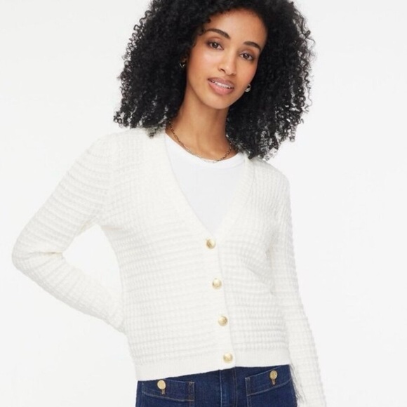 NWT J.Crew Factory Textured Cardigan Sweater Ivory - Picture 3 of 9